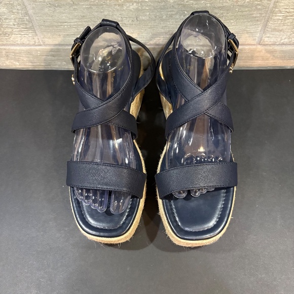 BANDOLINO Navy Logo Woven Padded Major Square Toe Wedge Heeled Sandal 9.5 M - Picture 3 of 11